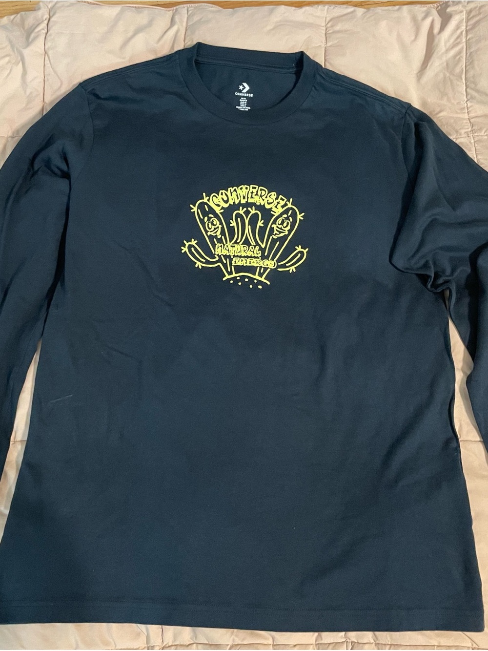 Converse Black Long Sleeve Shirt with Neon Yellow Graphic Crest